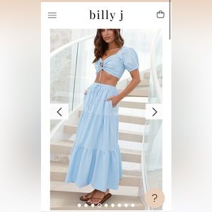 Billy J Jasmine Maxi Skirt and Top Set Sky Blue NWT